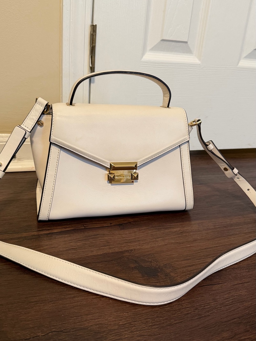 Michael Kors Cream Leather Top-Handle Satchel with Gold Hardware